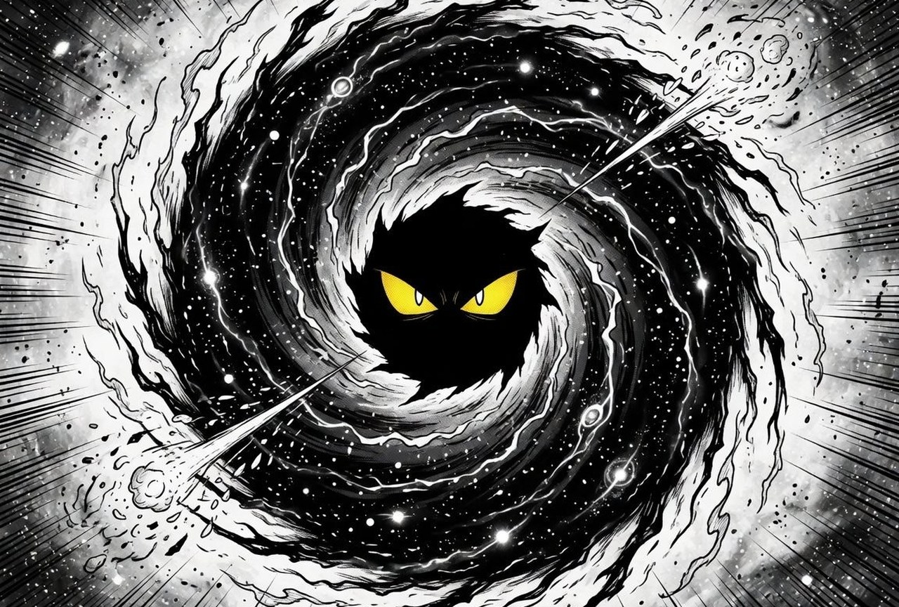 黄色い目の黒い渦。暗黒の未来。
