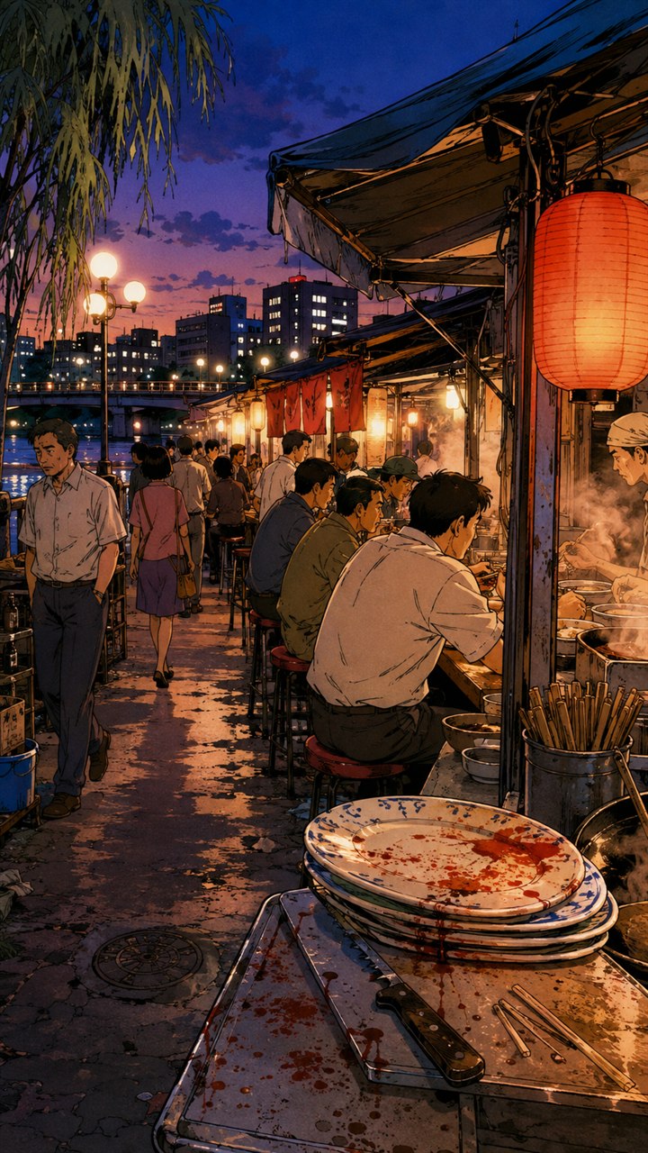 中洲の屋台街と皿の上の異変