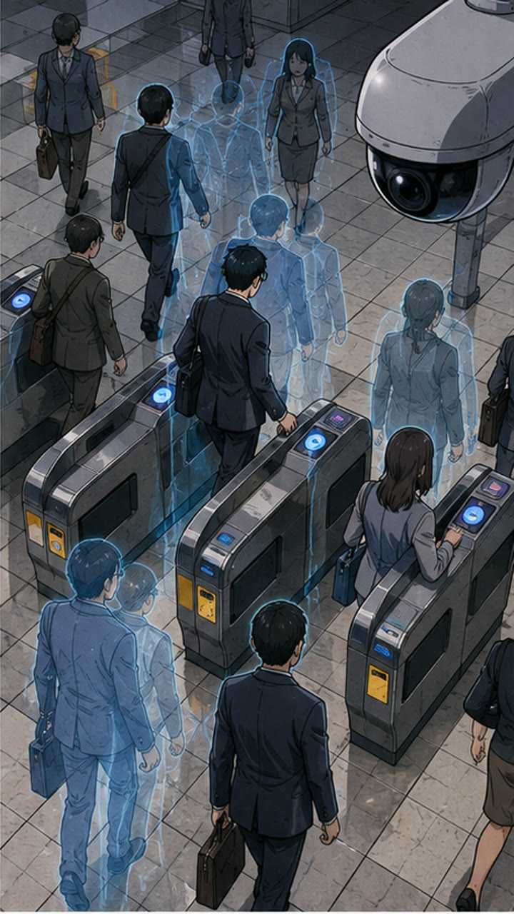 改札で記憶が重なる人々