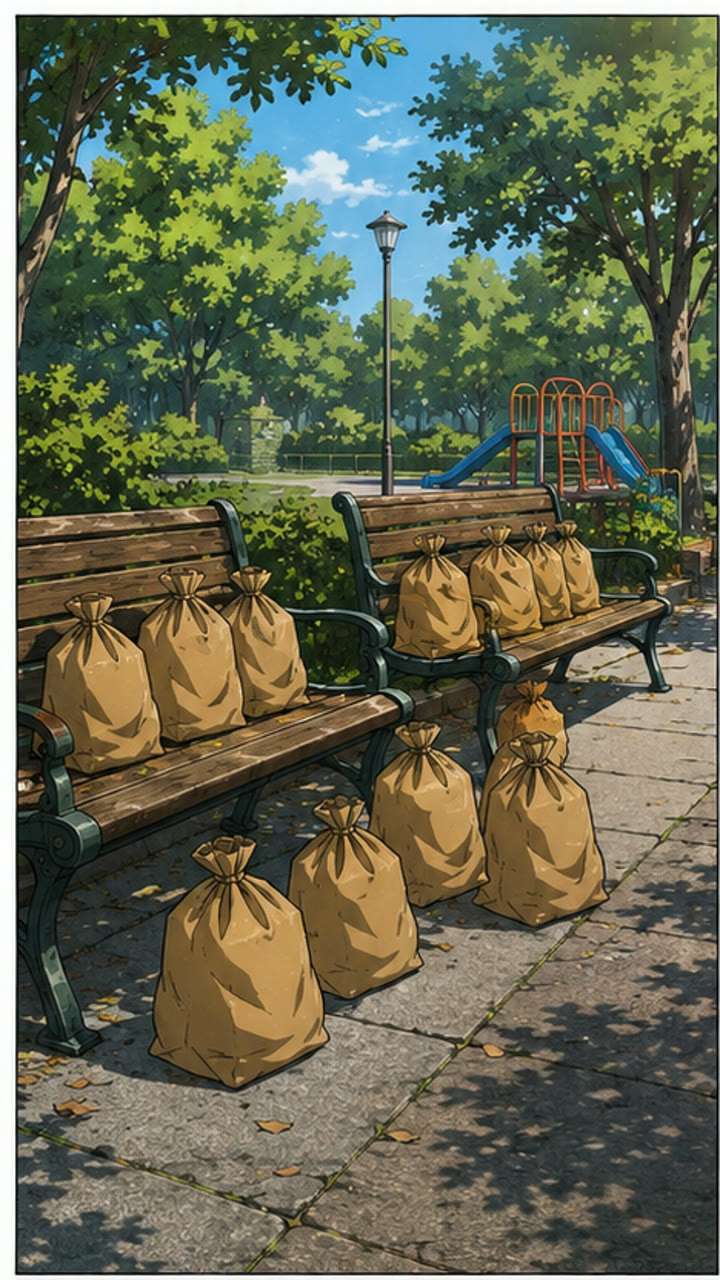 公園に並ぶ無料の袋