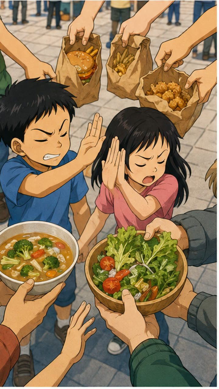 野菜へ伸びる子どもの手