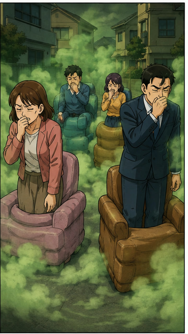 ソファに変わる人々の足