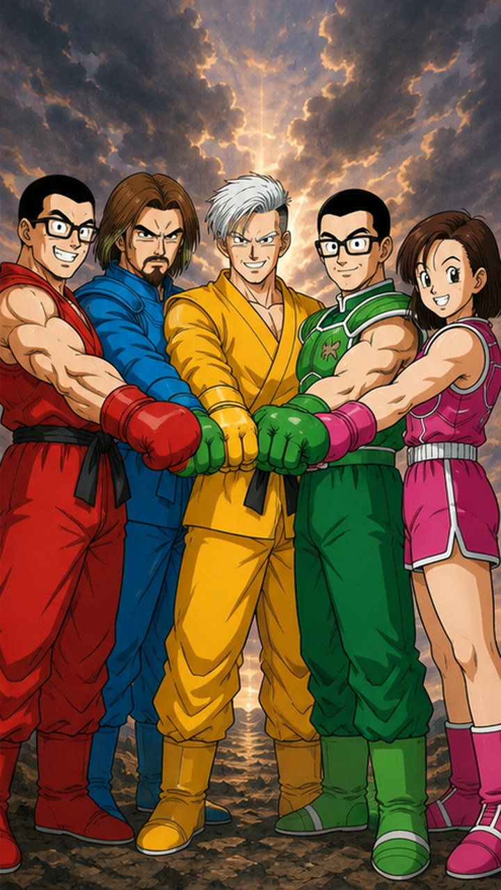 腕をつなぐ五人