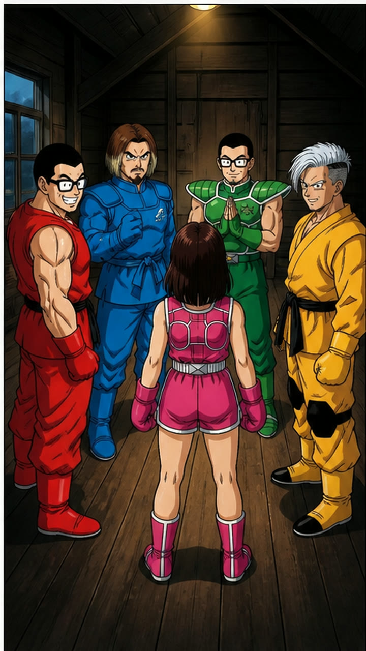 暗い船内で隊列を保つ五人