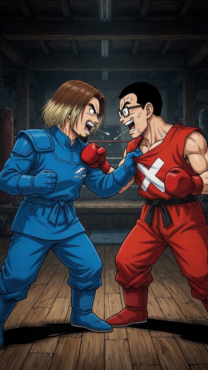 襟を掴み合うりょうたとけんた